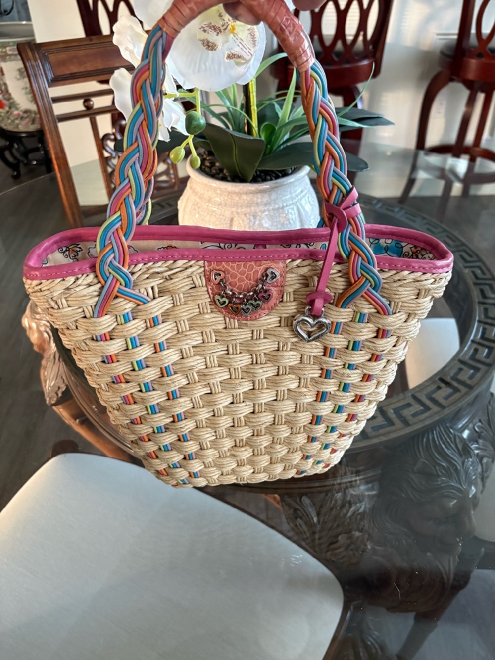 🩷🩷BRIGHTON VINTAGE VIENNA NATURAL STRAW & PINK LEATHER TRIM TOTE BAG!🩷🩷